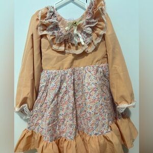 Vintage Floral Peach Kids Casual Dress